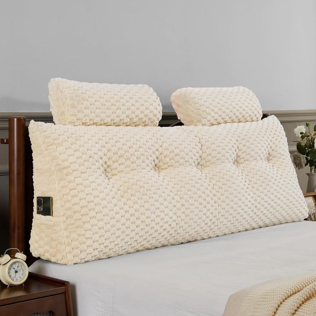 Wedge Headboard Pillow - Bed Wedge Pillow for Headboard Triangular Headboard Pillow -Large Bolster Pillow for Sitting in Bed Backrest Positioning Support (Beige,54x8x20 Inches)