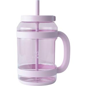 REDUCE WaterDay 80 oz Water Jug with Time/Ounce Markings - Spill-Proof Straw, Durable Tritan - Big Water Bottle for Daily Hydration - Dishwasher Safe, Clear & Easy to Clean, Lilac Bud