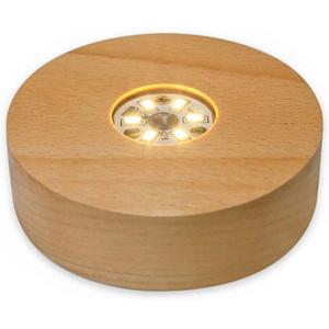 4" LED Wood Display Base for Crystals Glass Art, Warm Light Crystal Display Base Stand with 6 LEDs