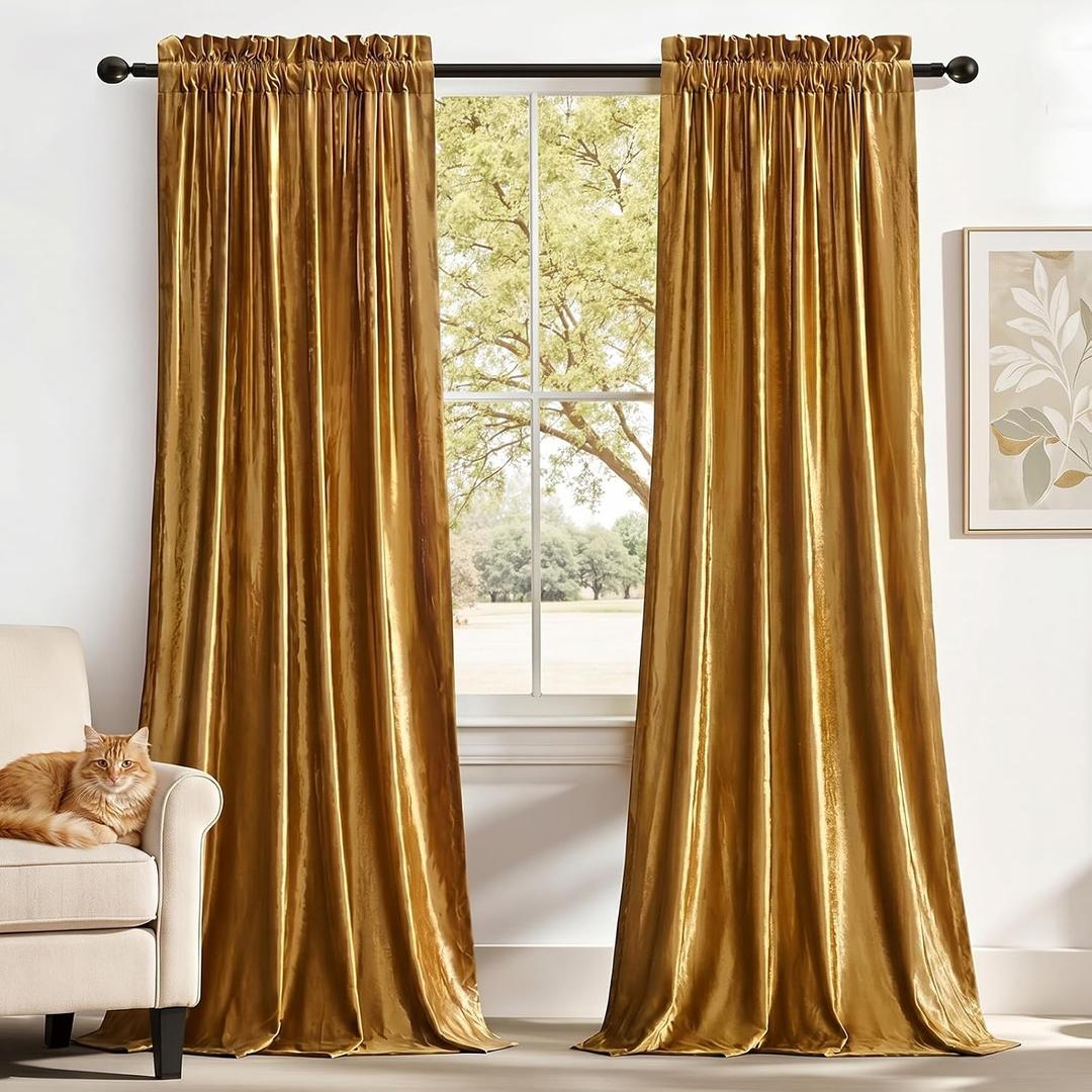 Gold Velvet Curtains 84 inches Length: Living Room Luxury Room Darkening Curtain - Elegant Bedroom Thermal Insulated Modern Heavy Thick Soft Soundproof Rod Pocket Window Drapes Set of 2 Panels