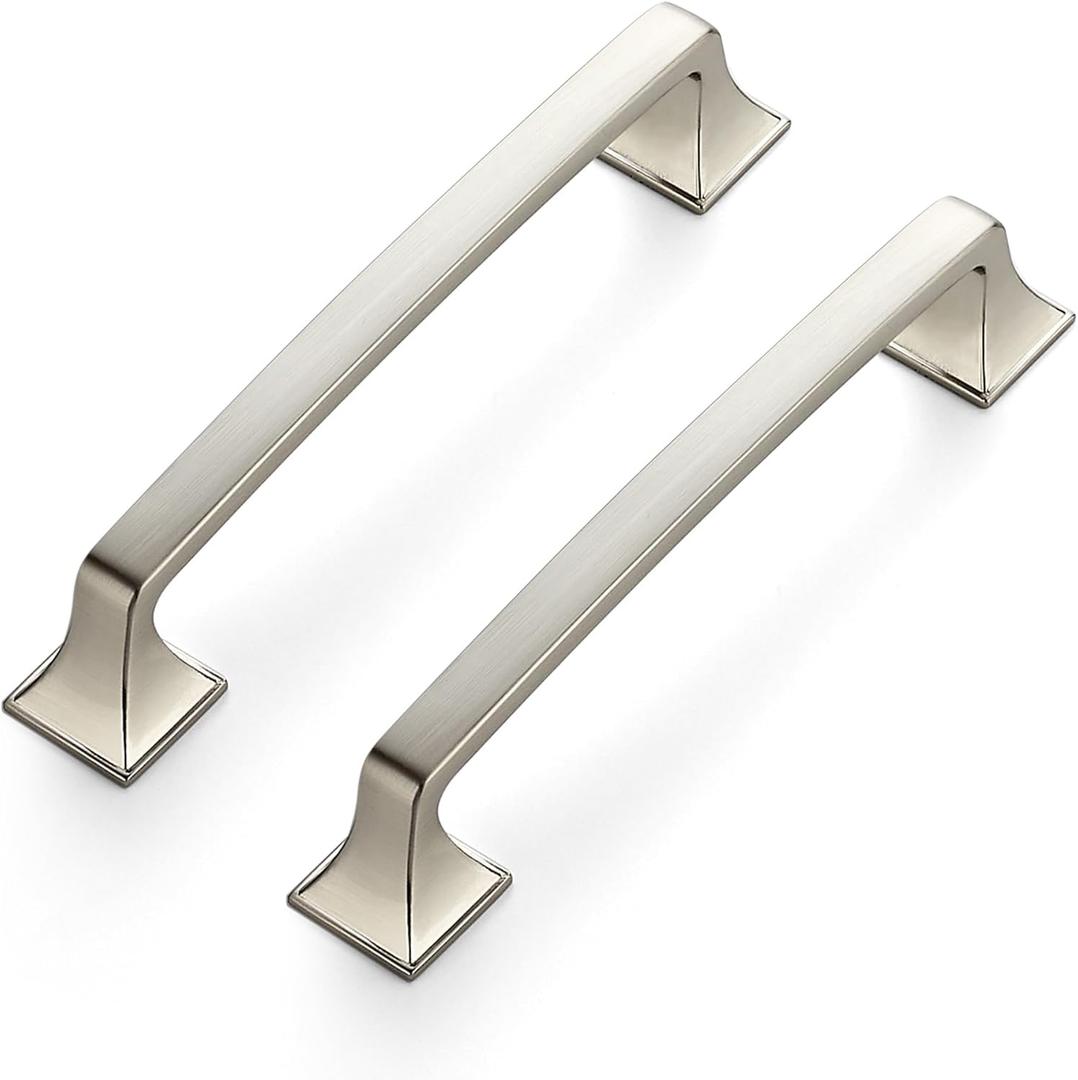 Ravinte 25 Pack Solid 5" Square Foot Arch Pulls Kitchen Cabinet Handles Brushed Nickel Pulls Silver Dresser Kitchen Cupboard Hardware Handles for Cabinets Cupboard Drawers (5 Inch Hole Center)