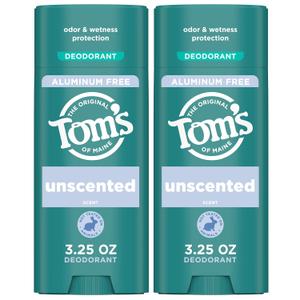 Toms of Maine Unscented Aluminum Free Natural Deodorant For Women & Men | Goes on Clear | Odor & Wetness Protection | Naturally Derived and Moisture-Locking Ingredients | 3.25 oz (2 Pack)