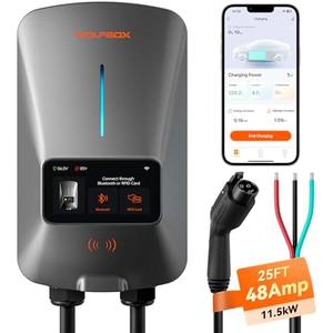 WOLFBOX Level 2 EV Charger 48 Amp - Smart Display, RFID Card, 25ft Cable, Outdoor/Indoor, Hardwired EV Charger Level 2, WiFi Enabled Electric Car Charger, 240V Electric Vehicle Charging Stations