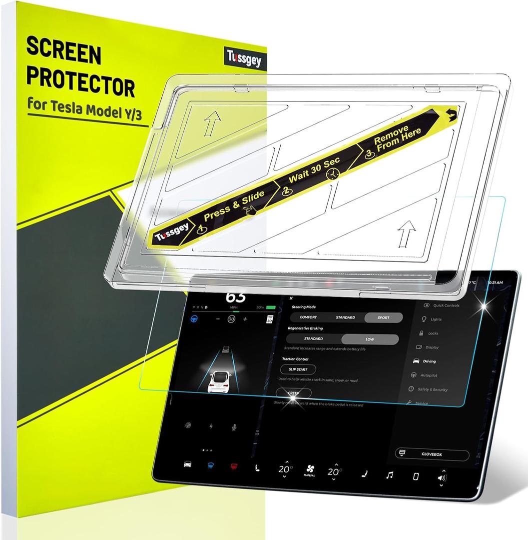 New Version Tesla Model Y/3 Screen Protector Accessories MatteNo More Glare! Anti FingerprintPremium Tempered Glass Screen Protector with Alignment Kit for Model Y(2024-2020) Model 3(2023-2017)