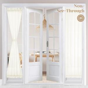 HOMEIDEAS Non-See-Through French Door Curtains Set of 2 for Front Door, Light Filtering Privacy Semi Sheer Window Curtains with Rod Pocket and Tie Back, Ivory, 26W X 72L Inch