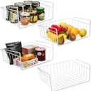 Tebery 4 Pack White Under Shelf Wire Basket Hanging Storage Baskets, Small Add-on Storage Racks Slide-in Cabinet Baskets Organizer for Kitchen Pantry Desk Bookshelf