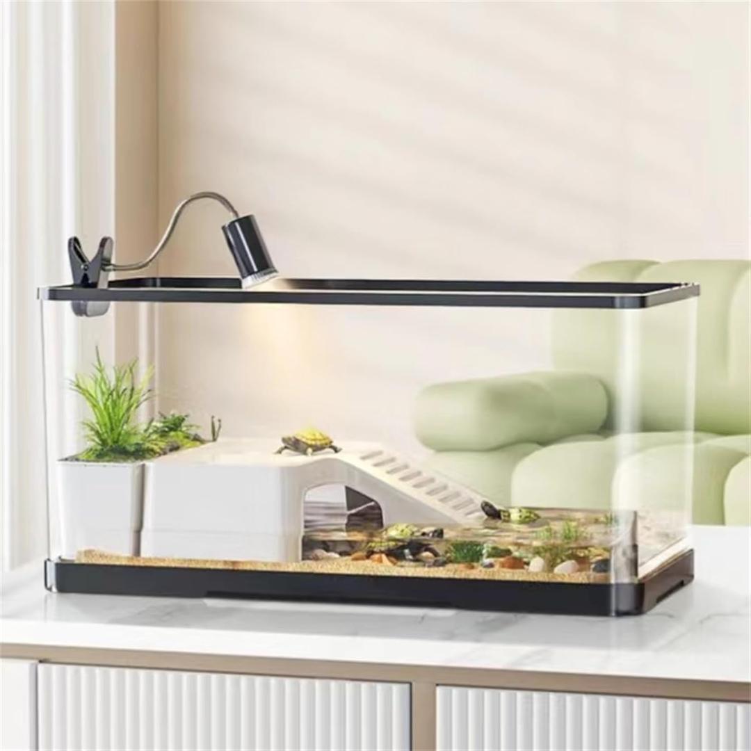 (Tank + Light + Filter + Filter Balls) Turtle Tank Kit, Turtle Tank Starter Kit,Bottom Drainage, Multi-Function Areas for Turtles, Crabs,Fishes, Amphibians,Reptiles.(21.65  12.28  12.28 Inch)