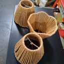 3 Pack Small Rattan Lampshade 3 x 5 x 6 Inch Boho Vertical Striped Rattan Lampshade Replacement with Petal Edges for Table Chandelier Wall Lamp Living Room Bedroom Farmhouse (Wood Color)