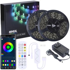 MIHEAL Led Strip Lights Kit 65.6ft 5050 SMD RGB Flexible LED Tape Lights with DC24V UL Power Supply RF Remote Controller for Under Cabinet Lighting Bedroom, Living Room (Black)