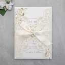 2 x 20Pcs 5.12x7.09 inch Laser Cut Wedding Invitation Cards With Envelopes and Ribbons for Quinceanera Bridal Shower Baby Shower Party Invite (lvory)