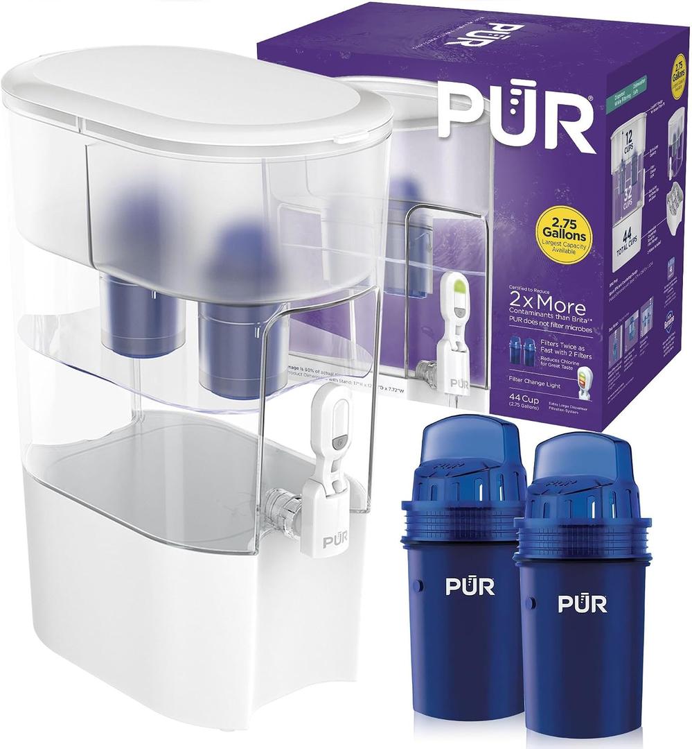 PUR Water Filter Dispenser XL 44-Cup with 2 Genuine PUR Filters, 44-Cup Capacity, 2-in-1 Powerful, Faster Filtration, Dishwasher Safe, (PDI4000Z)