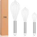 White Silicone Whisk, Professional Whisks For Cooking Non-Scratch, Stainless Steel & Silicone Wisk, Plastic Rubber Whisk Tool For Nonstick Cookware Pans, BPA free, Silicon Wisks Set of 3 (Premium(White Pack))