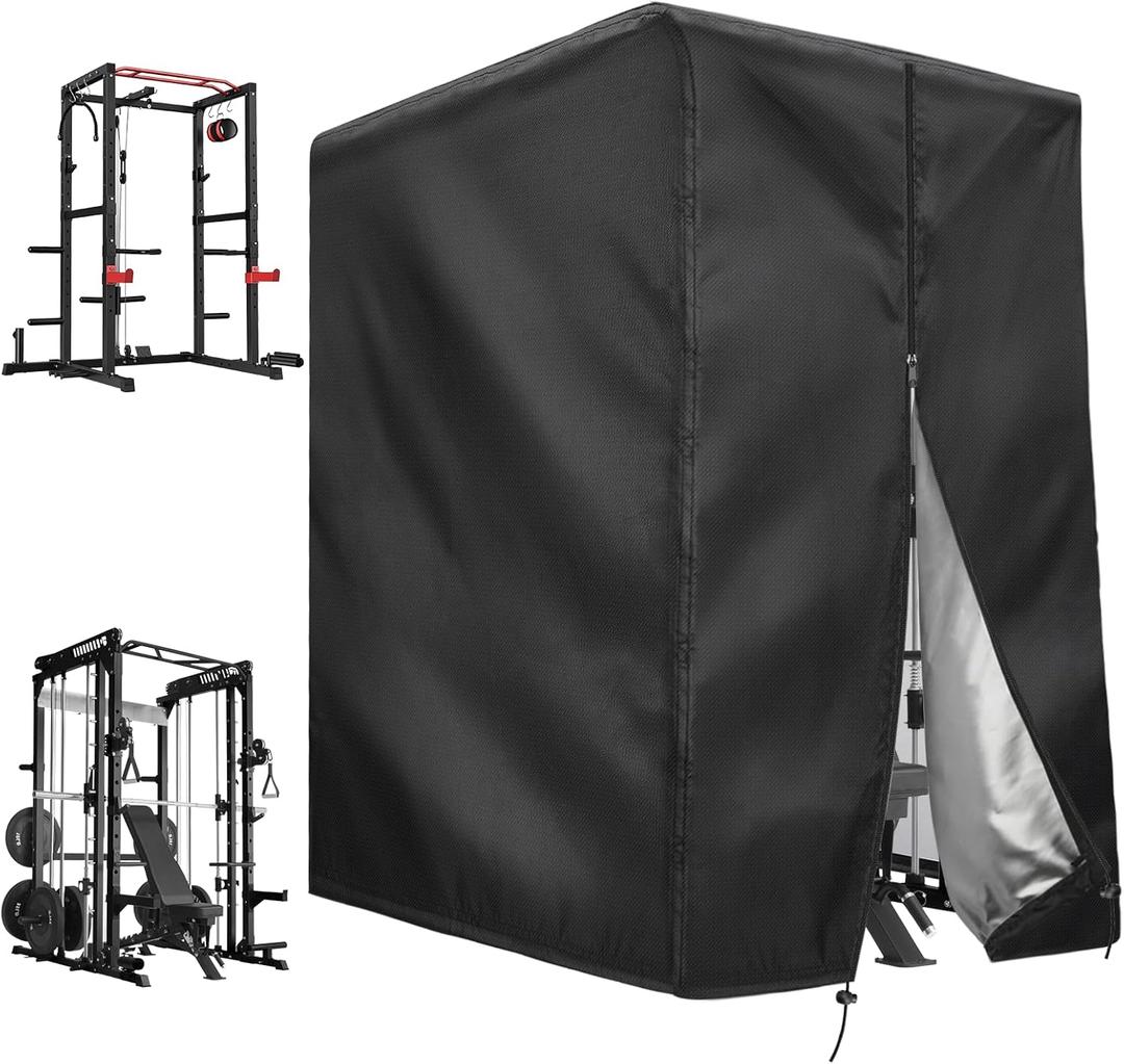 Squat Rack Cover with Waterproof Zipper, Protective Cover for Power Cage/Weight Lifting Rack/Weight Cage/Power Racks for Home Gym Equipment Storage-Indoor & Outdoor Use, 64" x 68" x 82.5"
