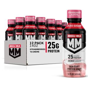 Muscle Milk Genuine Protein Shake, Strawberries 'N Crème, 25g Protein, 14 Fl Oz, 12 Pack (EXP 12/07/26)