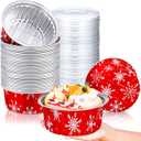 50 Pcs 1lb Christmas Bread Loaf Pans with Lids Snowflake Aluminum Loaf Pans Xmas 580ml Mini Round Disposable Baking Cupcake Tin Christmas Containers for Food Packing Gifts