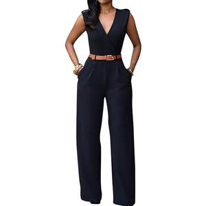 Pink Queen Jumpsuits for Women Dressy V Neck Sleeveless Wide Leg Long Pants Rompers XL