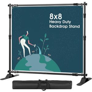 Heavy Duty Backdrop Banner Stand - 8 x 8ft Adjustable Telescopic Back Drop - Step and Repeat Display Photography Background for Parties, Wedding, Photo Booth, Trade Show