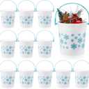 meekoo 12 Pcs Blue Snowflake Buckets with Handles Bulk 4.69 x 3.78 x 4.8 Inch Small Winter Holiday Buckets for Gifts Cute Candy Pails Holiday Storage Baskets for Winter Wonderland Party