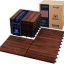 9Pcs Acacia Wood Interlocking Patio Deck Tiles, 12 x 12 x 0.9 Inch Outdoor Flooring, Waterproof for All-Weather Use  Striped, Dark Brown