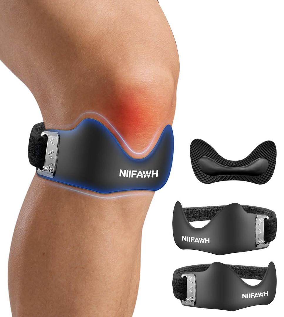 Patellar Tendon Support Strap 2 Pack, Silicone Patella Band for Women Men Adjustable Non-Slip Patella Knee Brace Patella Bands for Basketball, Jumpers Knee, Tendonitis, Running, Hiking, Soccer