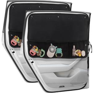 Car Sun Shade Side Window, 2 Pcs Blackout Car Window Shade for Baby Privacy with Storage Net Pockets Auto Curtains 7 Suction Cups for Heat/UV Protection Sun Block Covers, 26.7"L x 20"W