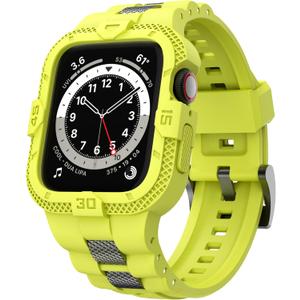 GELISHI Bands Compatible for Apple Watch Band 46mm 45mm 44mm 42mm, Men Sport Rugged Band with Protective Case for Watch Series 11 10 9 8 7/ SE 3/2/1/ Series 6 5 4 3 (Fluorescent Green)