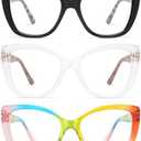 3-Pack Trendy Oversized Cat Eye Reading Glasses for Women Stylish Square Blue Light Blocking Readers AM6141