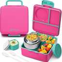 Fimibuke Bento Lunch Box for Kids Adult, 3-4 Compartment 60OZ Toddler Lunch Box Container with Leakproof 8OZ Insulated Food Jar, Sauce Jar, Utensil for School Boys Girls, BPA-Free Dishwasher Safe (B11.Fuchsia & Teal)
