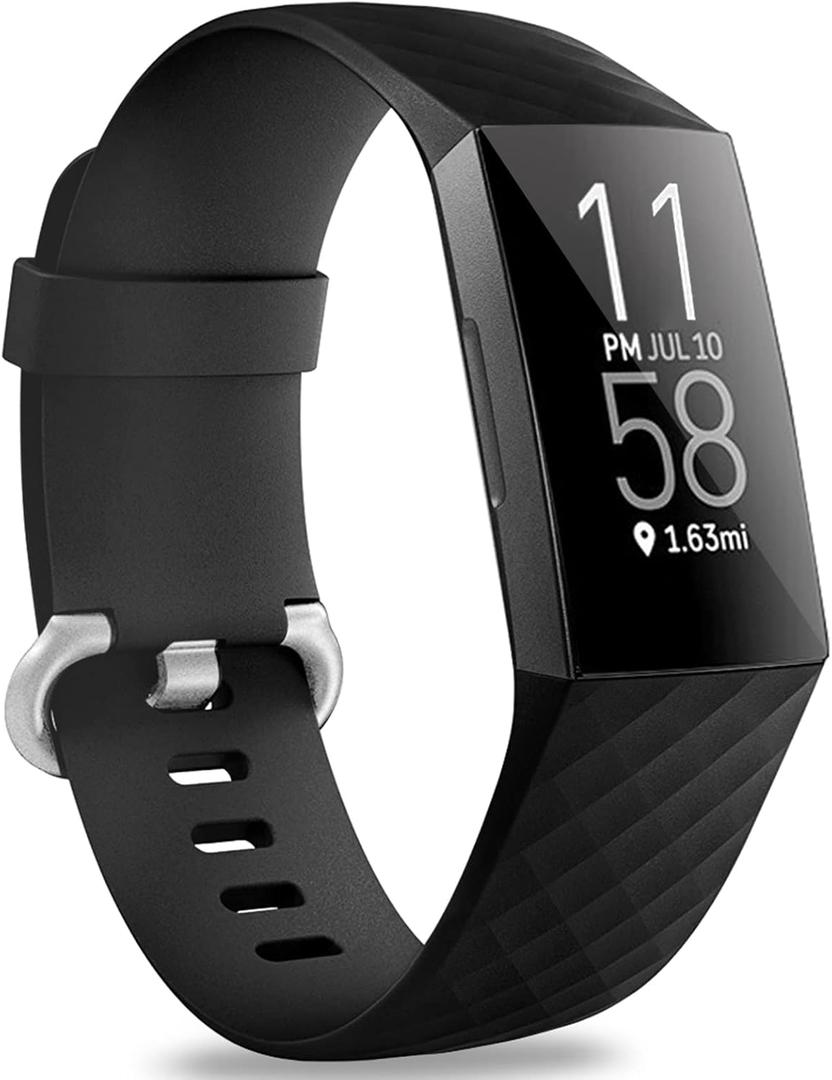 Hamile Bands Compatible with Fitbit Charge 4 / Fitbit Charge 3 / Fitbit Charge 3 SE, Waterproof Replacement Watch Strap Fitness Sport Band Wristband for Women Men, Large, Black