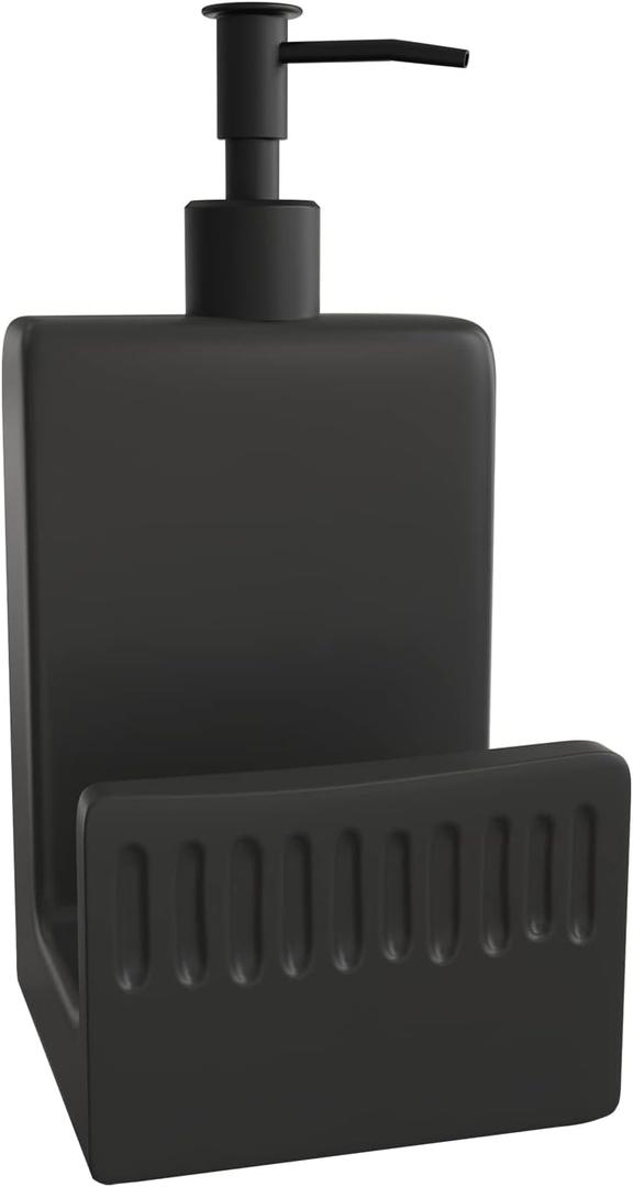 Matte Ceramic Dish Soap Dispenser and Sponge Holder, Black, 4 x 7.8 Inch Matte Ceramic Dish Soap Dispenser and Sponge Holder, Black, 4 x 7.8 Inch