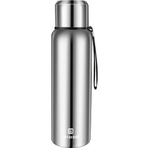 Insulated vacuum Thermo Bottle 1000ml/33.8oz with cup Stainless steel coffee bottles for hot and cold drink water flask (Silver,1000ml)