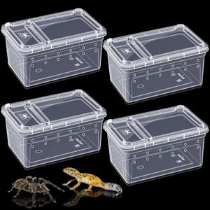4 Pcs Portable Reptile Terrarium Plastic Reptile Feeding Box Clear Tarantula Enclosure Snake Cage Breeding Box Hatching Container for Bearded Dragon Lizard Spider Gecko