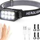 Motion Sensor Headlamp Rechargeable, USB C Head Lamp with 5 Modes 120 Adjustable IPX4 Waterproof LED Headlight for Camping Hiking Running Fishing Hard Hat