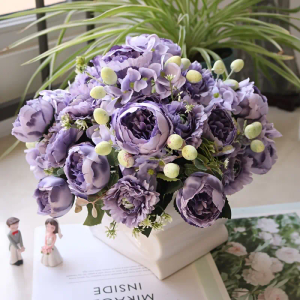 Artificial Flowers, Purple Fake Peony Silk Peonies Bulk Flower Arrangements Table Centerpieces Wedding Bouquets for Party Home Cemetery Décor
