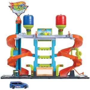 Hot Wheels City Track Set with 1 Car, 2-in-1 Race Tower that Transforms from Single to Dual-Mode Racing, Includes Kid-Powered Elevator