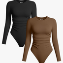 OQQ Womens 2 Piece Bodysuits Crew Neck Long Sleeve Ruched Stretch Fitted Bodysuits Size M