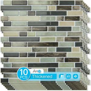 Art3d 10-Sheet Heavy-Duty Peel and Stick Backsplash, Waterproof Wall Tiles Stick on Kitchen Backsplash Living Space, Dark Brown (12 x 12 Inch)