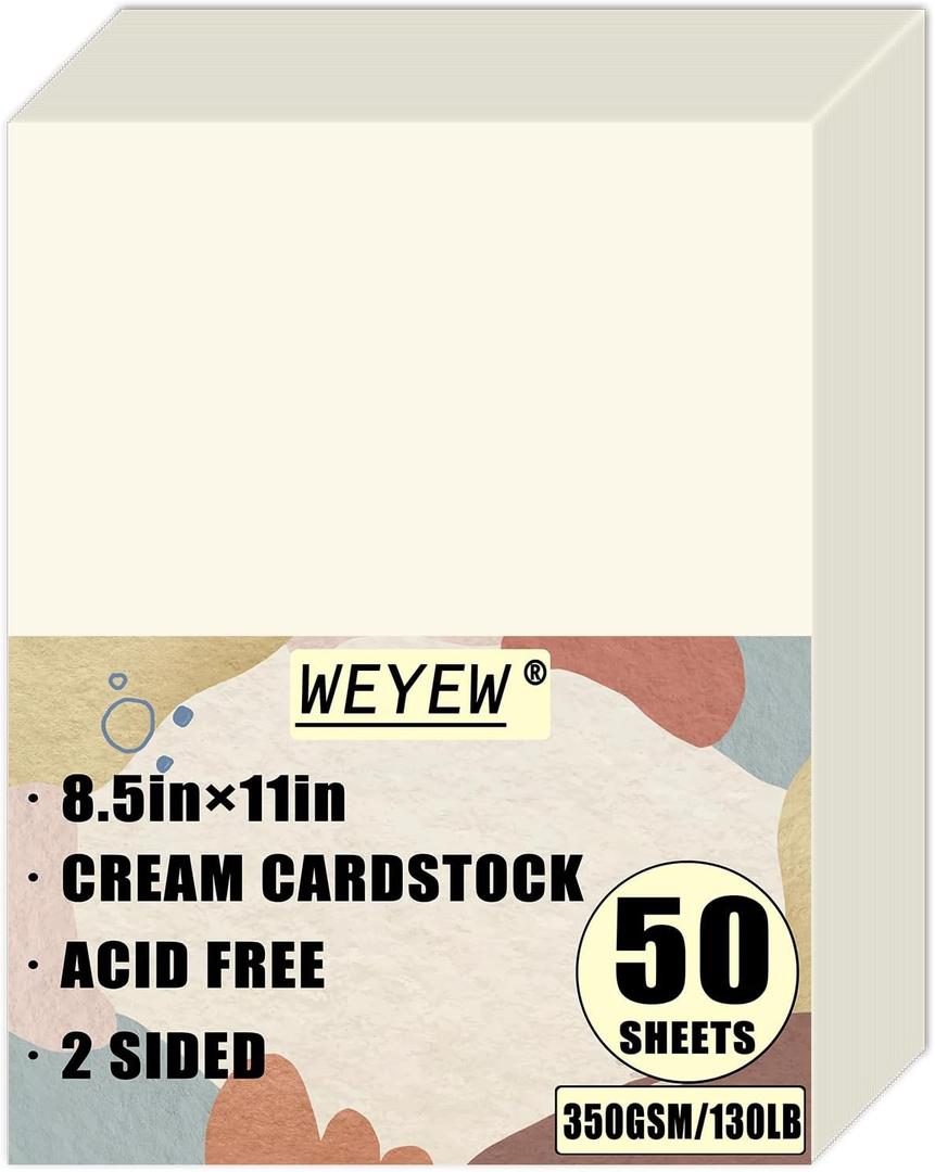50 Sheets 130lb Cream Cardstock, 8.5" x 11", Extra Heavy Duty Off-White Paper for Card Base DIY Craft Card Making, 130LB Cover 350 GSM