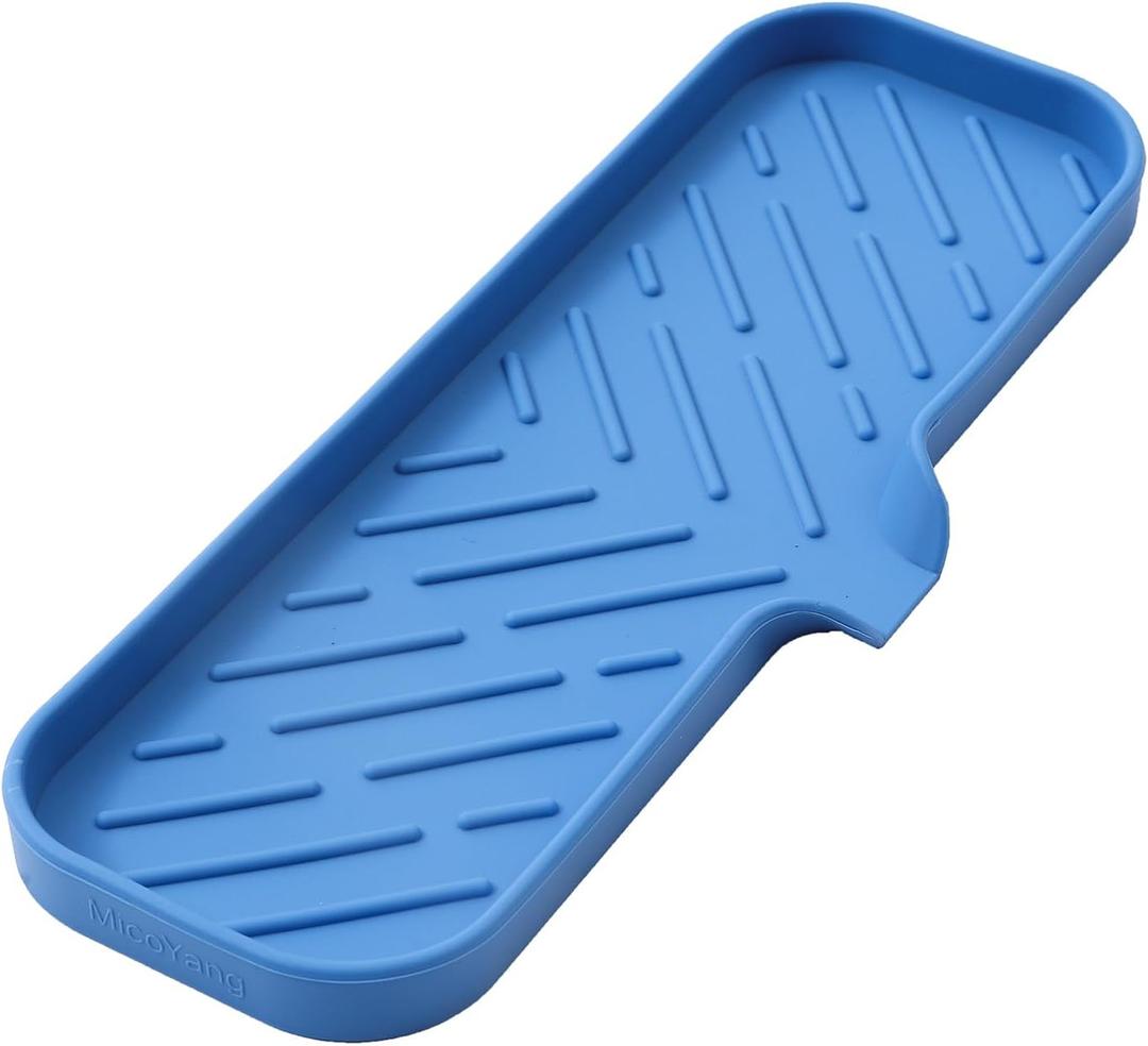 MicoYang Silicone Bathroom Soap Dishes with Drain Spout-Bathroom and Kitchen Sink Organizer,Sponge Holder,Dish Soap Tray,Perfect for Dispenser,Scrubber,Bottle,Cup on Sink or Counter-Lichen Blue 12"4"