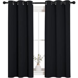 NICETOWN Blackout Draperies Window Curtain Panels, Autumn/Winter Thermal Insulated Solid Grommet Blackout Curtains/Drapes for Cafe (Set of 2, 34 inches by 54 inches, Black)