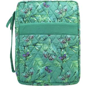 DIWI Quilted Bible Cover Medium Sizes 8.75 X 6.25 X 2.5 Inches Good Book Case Teal Color (M, C1 Butterfly Green)