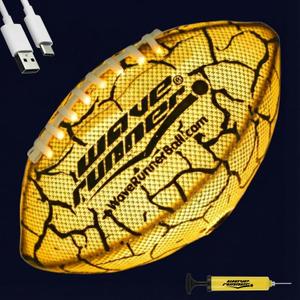 Wave Runner Glow in The Dark LED Football - Junior Size Waterproof Light Up Football, Type-C Rechargeable with Pump, Outdoor Sports Toy for Kids, Teens, and Adults