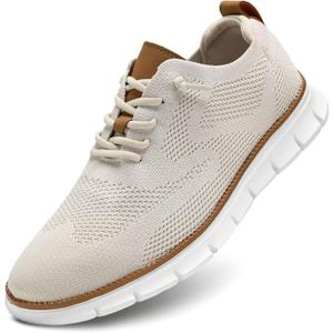 Men's Casual Dress Shoes Fashion Walking Sneakers Mesh Business Oxfords Work Lightweight Soft Sole (9.5, Beige)