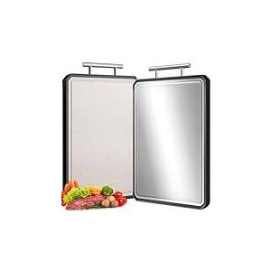 LOZOVIN 16"*11" Double Sided Stainless Steel/ Wheat Straw Cutting Board, Separate Surfaces for Meat & Veggies, Non Toxic Chopping Board for Kitchen, Dishwasher Safe, Scratch Resistant Mesh Design