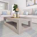 Plank+Beam 40" Modern Rectangular Coffee Table with Shelf, Solid Wood Center Table with Storage, 2 Tier Tea Table for Living Room, Seashell Wirebrush