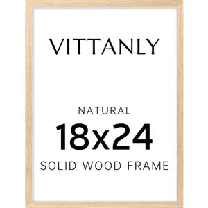 Vittanly 18x24 Picture Frame, Solid Wood Frame with Plexiglass, Includes 16x20 Mat, Wall Hanging for Photos, Home Decor, Natural, 1 Pack