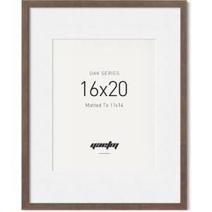 Yaetm 16x20 Picture Frame with Mat for 11x14 - Solid Walnut Wood 16 x 20 Frame for Poster & Art Print, Lightweight, Horizontal and Vertical Wall Hanging for Photo Gallery (Single, Walnut)