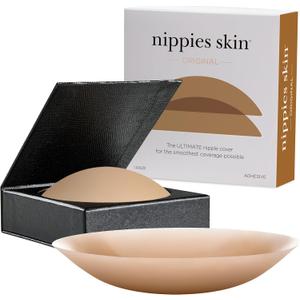 Nippies Nipple Covers for Women - Sticky Adhesive Silicone Pasties - Reusable Pasty Nipple Cover with Travel Box (Size 2 (Fits D+ Cups), Circles Coco)