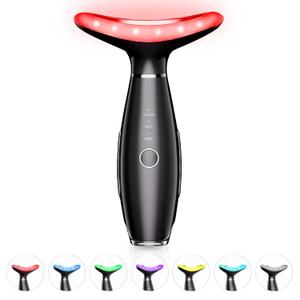 7 Color Neck Face Massager - Facial Massager Tool for Skin Care at Home, Vibrating Face Massager with Thermals, Galvanic Machines Black (Glossy Black)