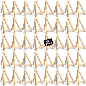 60 Pack 5 Inch Mini Easel Wood Display Artist Small Wooden Easel Stand Art Craft Painting Triangle Stand Canvas Holder for Card Artist Photos Tabletop Phone Wedding